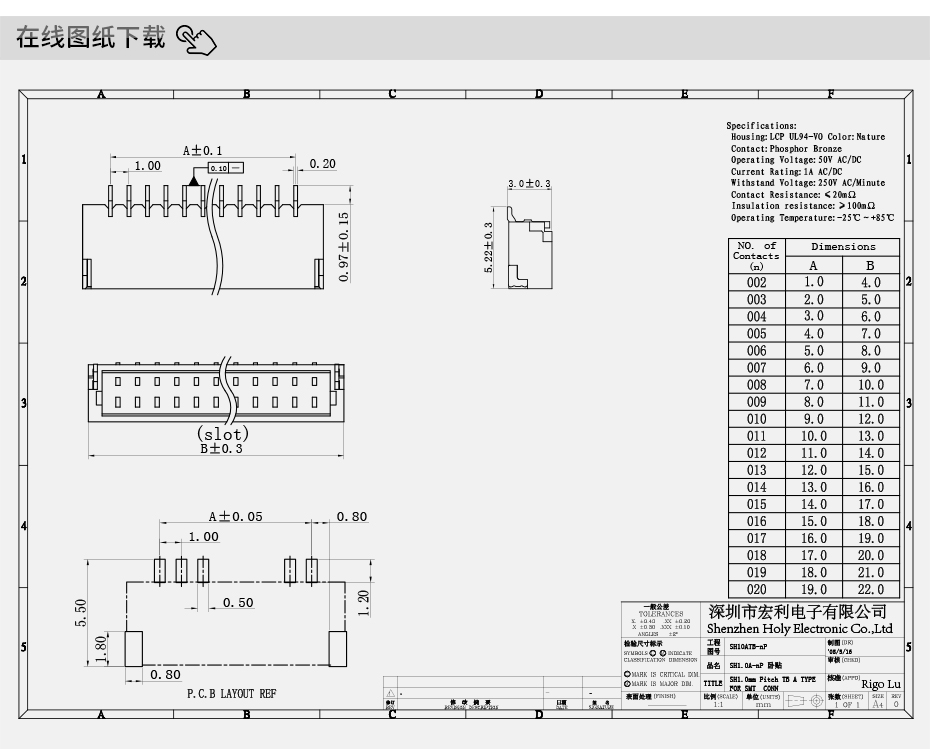 臥貼 SH1.0mm間距座子 母座 連接器2P/3P/4P/5P/6P/7P/8P/9P/10P,宏利